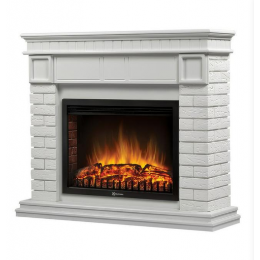 Каминокомплект: Очаг Electrolux EFP/P-2520LS N, портал Брикс 25 камень белый, белая эмаль